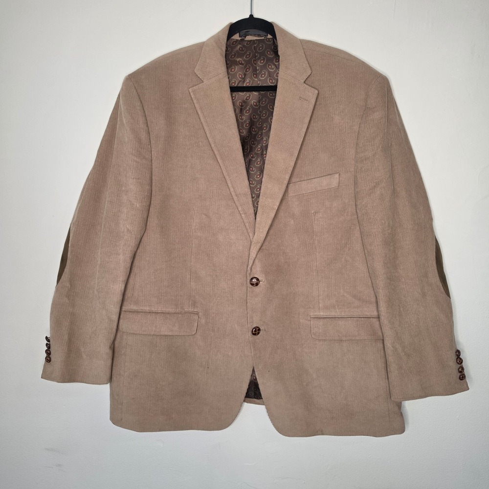 Chaps Corduroy Blazer Mens 48R Tan Elbow Patch Two Button Sport Coat Academic